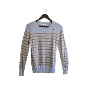 Loft Women's Sweater Size SM Crew Neck Pullover Grey Striped Lightweight Casual